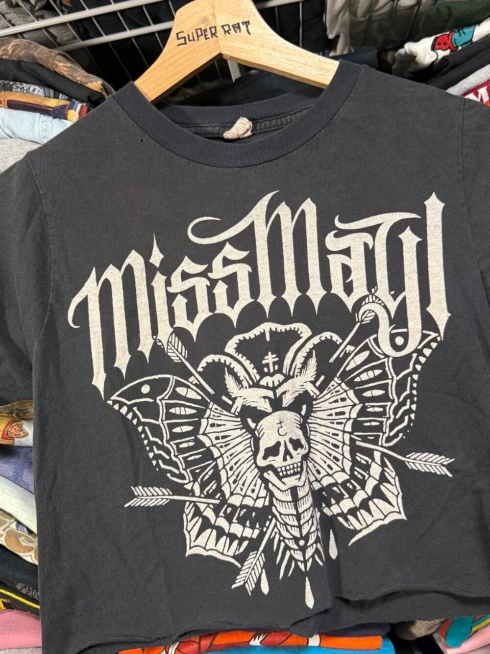 Miss may metal band moth graphic t shirt cropped